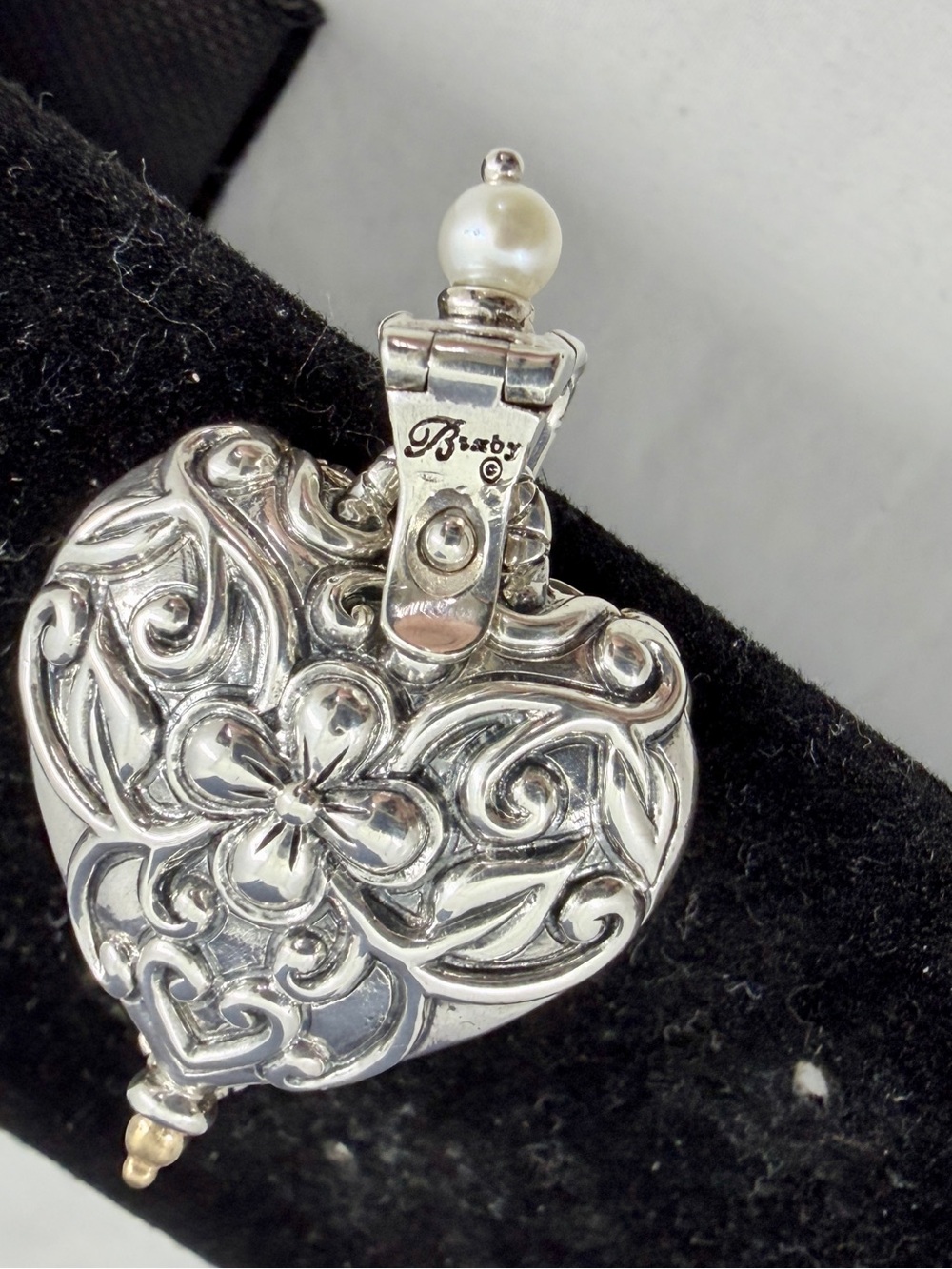 BARBARA BIXBY Sterling Silver 18K Yellow Gold Carnellian Turquoise Heart Pendant - Picture 8 of 13